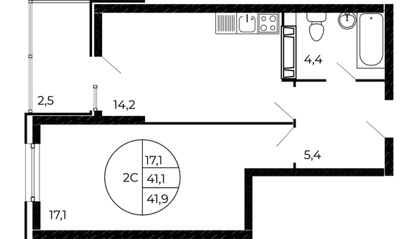 
  Продается 1-комн. квартира 41.19 м². Фото 2.