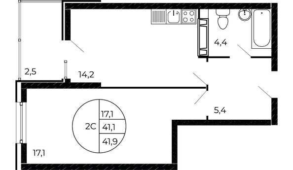 
  Продается 1-комн. квартира 41.19 м². Фото 2.
