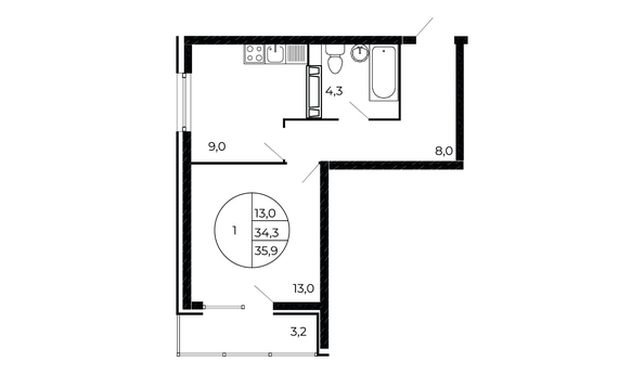 
  Продается 1-комн. квартира 35.1 м². Фото 1.
