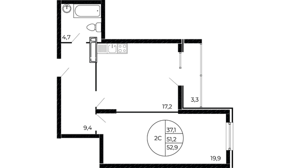 
  Продается 2-комн. квартира 52.15 м². Фото 1.