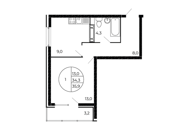 
  Продается 1-комн. квартира 35.05 м². Фото 1.