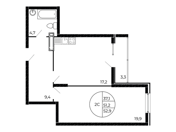 
  Продается 2-комн. квартира 52.15 м². Фото 1.