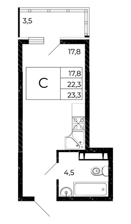 
  Продается студия 23.68 м², в ЖК Флора, литера 3.1. Фото 1.