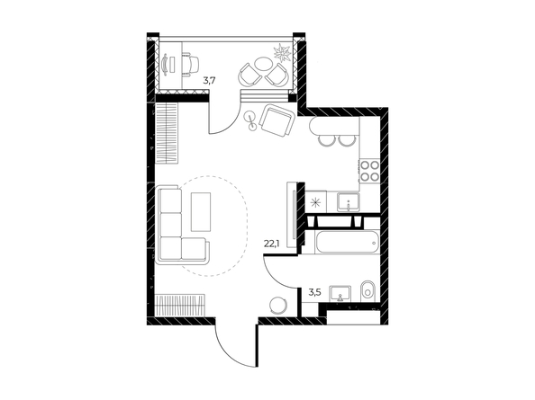 
  Продается студия 27.5 м², в ЖК Панорама на Театральном, литера 1. Фото 1.