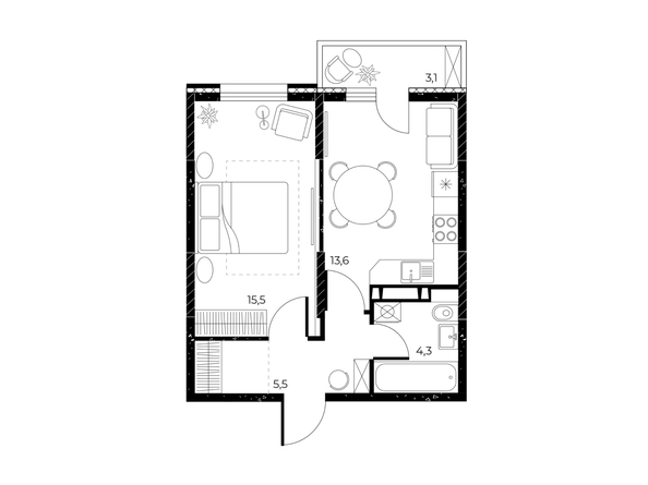 
  Продается 1-комн. квартира 39.8 м², в ЖК Панорама на Театральном, литера 1. Фото 1.