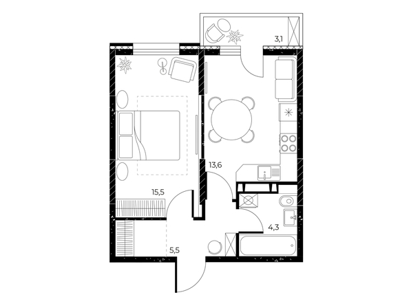 
  Продается 1-комн. квартира 39.8 м², в ЖК Панорама на Театральном, литера 1. Фото 1.