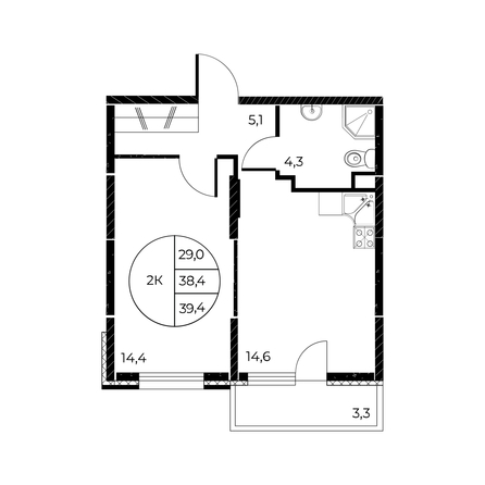 
  Продается 2-комн. квартира 39.4 м², в ЖК Панорама на Театральном, литера 1. Фото 1.