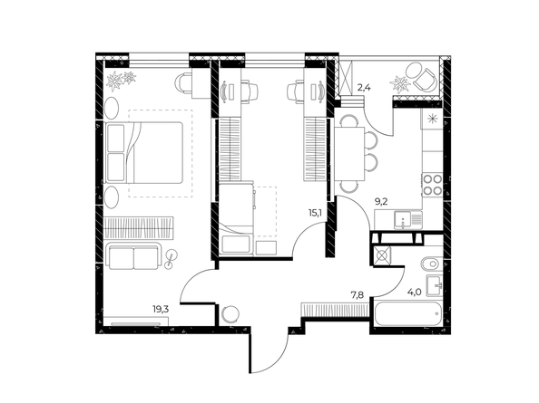 
  Продается 2-комн. квартира 56.6 м², в ЖК Панорама на Театральном, литера 1. Фото 1.