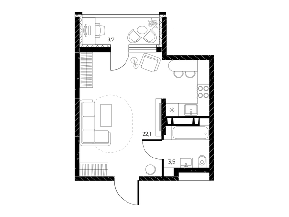 
  Продается студия 27.5 м², в ЖК Панорама на Театральном, литера 1. Фото 1.