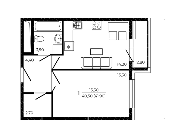 
  Продается 1-комн. квартира 41.9 м², в ЖК ПРИТЯЖЕНИЕ, литер 3. Фото 1.