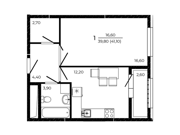 
  Продается 1-комн. квартира 41.1 м², в ЖК ПРИТЯЖЕНИЕ, литер 3. Фото 1.