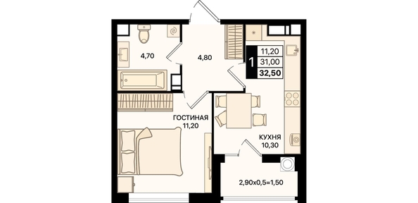 
  Продается 1-комн. квартира 32.5 м². Фото 7.