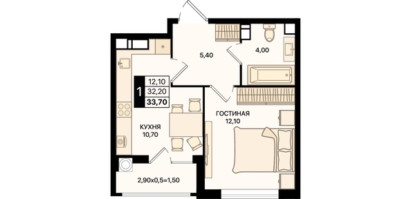 
  Продается 1-комн. квартира 33.3 м². Фото 8.