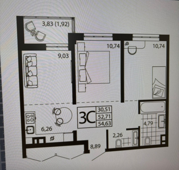 
  Продается 2-комн. квартира 54.63 м². Фото 1.