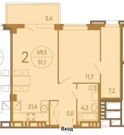 
  Продается 2-комн. квартира 51 м². Фото 7.