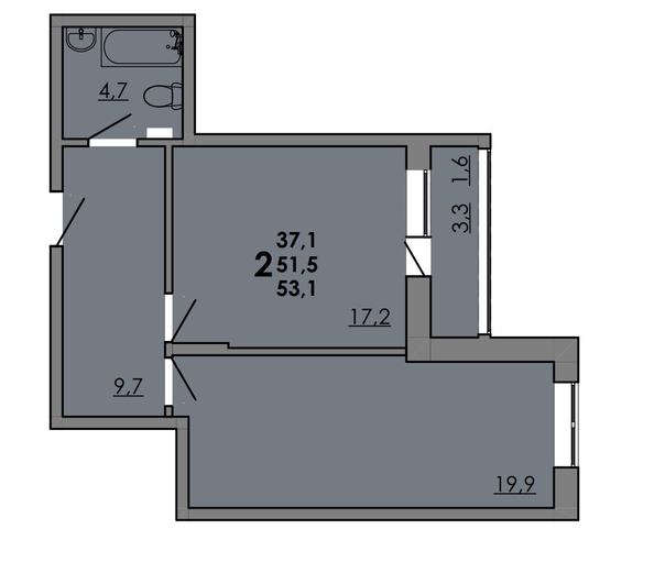 
  Продается 2-комн. квартира 53.25 м², в ЖК Грей, кв-л 11-2. Фото 1.