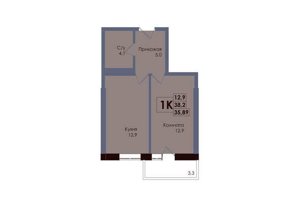 
  Продается 1-комн. квартира 35.89 м², в ЖК Академия, 2 этап. Фото 1.