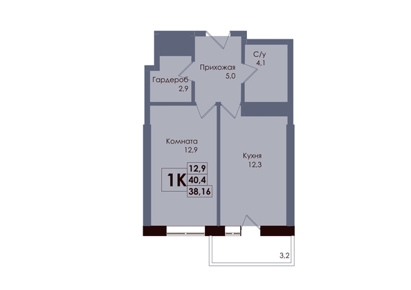 
  Продается 1-комн. квартира 38.16 м², в ЖК Академия, 2 этап. Фото 1.