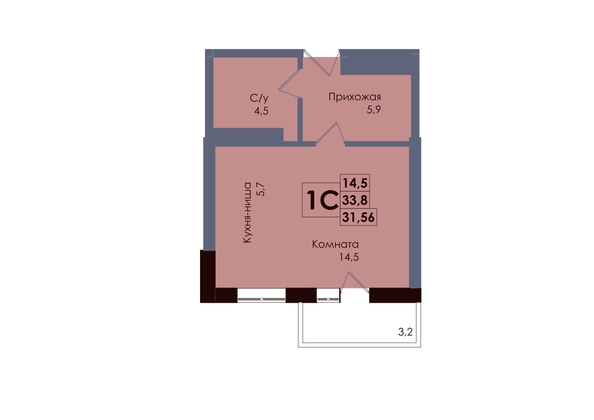 
  Продается студия 31.56 м², в ЖК Академия, 2 этап. Фото 1.