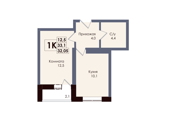 
  Продается 1-комн. квартира 32.05 м², в ЖК Академия, 2 этап. Фото 1.