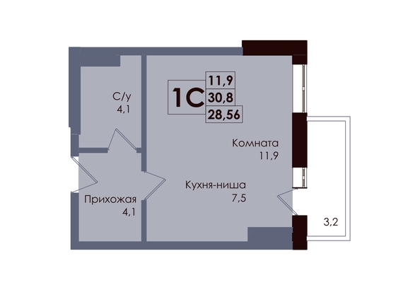 
  Продается студия 28.56 м², в ЖК Академия, 2 этап. Фото 1.