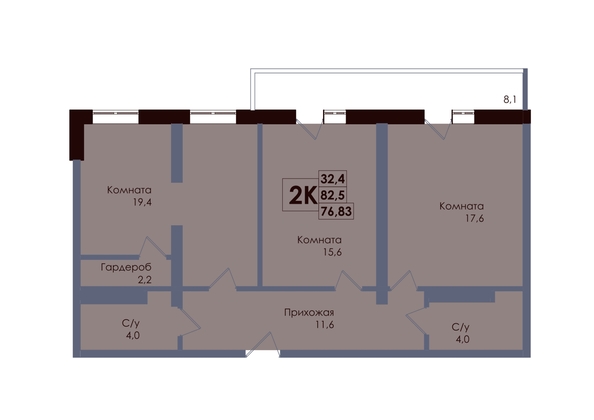 
  Продается 2-комн. квартира 76.83 м², в ЖК Академия, 2 этап. Фото 1.