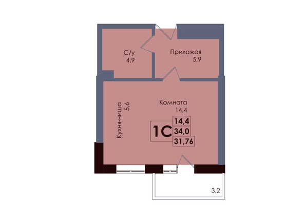 
  Продается студия 31.76 м², в ЖК Академия, 2 этап. Фото 1.