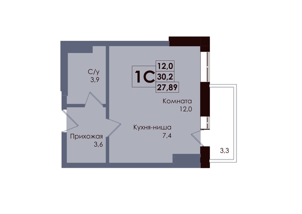 
  Продается студия 27.89 м², в ЖК Академия, 2 этап. Фото 1.