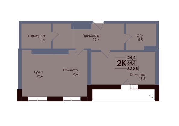 
  Продается 2-комн. квартира 62.35 м², в ЖК Академия, 2 этап. Фото 1.