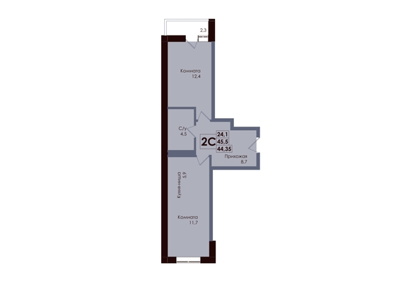 
  Продается 2-комн. квартира 44.35 м², в ЖК Академия, 2 этап. Фото 1.
