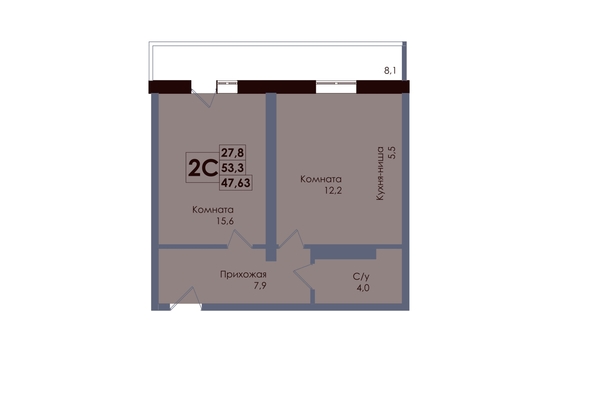 
  Продается 2-комн. квартира 47.63 м², в ЖК Академия, 2 этап. Фото 1.