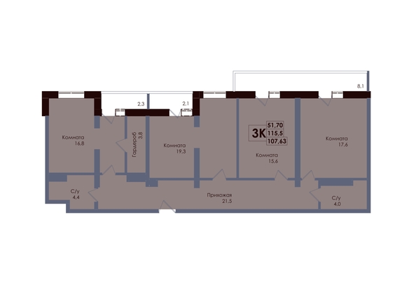 
  Продается 3-комн. квартира 107.63 м², в ЖК Академия, 2 этап. Фото 1.
