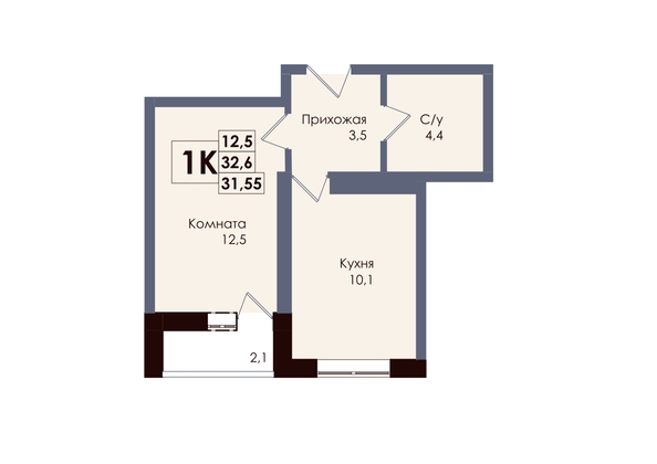 
  Продается 1-комн. квартира 31.55 м², в ЖК Академия, 2 этап. Фото 1.