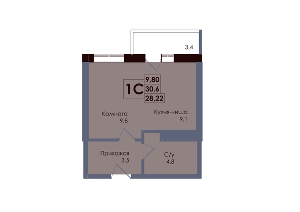 
  Продается студия 28.22 м², в ЖК Академия, 2 этап. Фото 1.