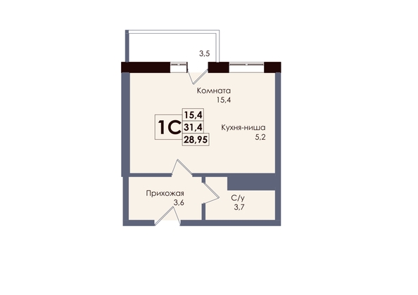 
  Продается студия 28.95 м², в ЖК Академия, 2 этап. Фото 1.