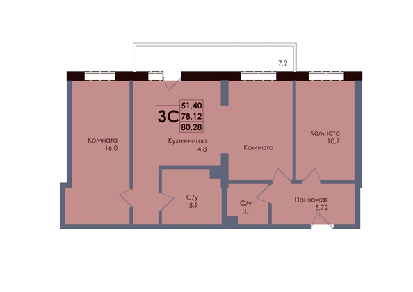 
  Продается 3-комн. квартира 80.28 м², в ЖК Академия, 2 этап. Фото 1.