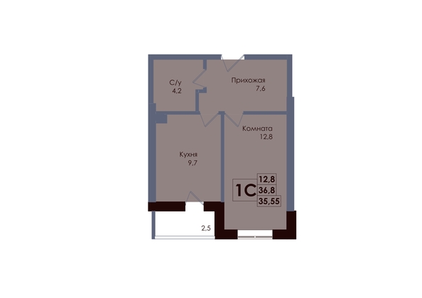 
  Продается 1-комн. квартира 35.55 м², в ЖК Академия, 2 этап. Фото 1.