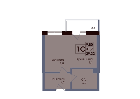 
  Продается студия 29.32 м², в ЖК Академия, 2 этап. Фото 1.