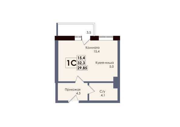 
  Продается студия 29.85 м², в ЖК Академия, 2 этап. Фото 1.