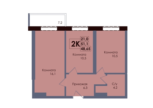 
  Продается 2-комн. квартира 48.65 м², в ЖК Академия, 2 этап. Фото 1.