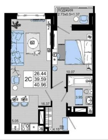 
  Продается 2-комн. квартира 40.96 м². Фото 5.