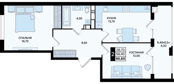 
  Продается 2-комн. квартира 60.6 м². Фото 8.