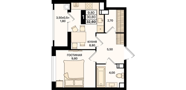 
  Продается 1-комн. квартира 32.6 м². Фото 8.
