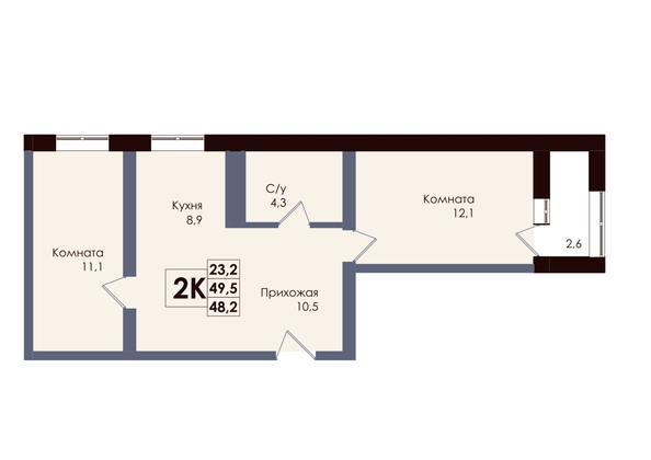
  Продается 2-комн. квартира 48.2 м², в ЖК Академия, 2 этап. Фото 1.