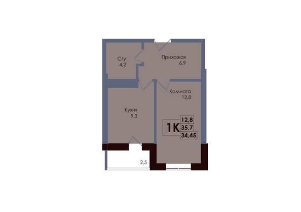 
  Продается 1-комн. квартира 34.45 м², в ЖК Академия, 2 этап. Фото 1.