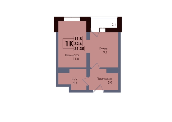 
  Продается 1-комн. квартира 31.35 м², в ЖК Академия, 2 этап. Фото 1.