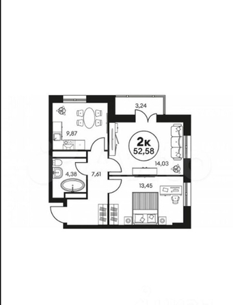 
  Продается 2-комн. квартира 52.7 м². Фото 1.