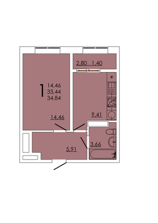 
  Продается 1-комн. квартира 34.84 м², в ЖК Фрейм, 11А. Фото 1.