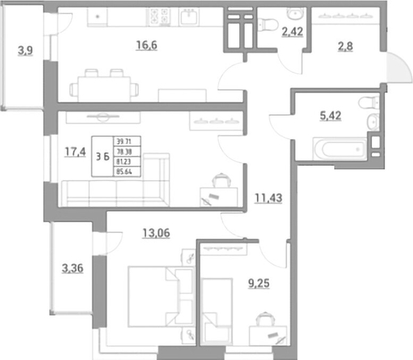 
  Продается 3-комн. квартира 85.64 м². Фото 13.
