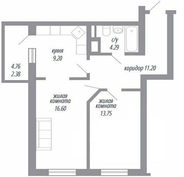 
  Продается 2-комн. квартира 55.04 м². Фото 2.